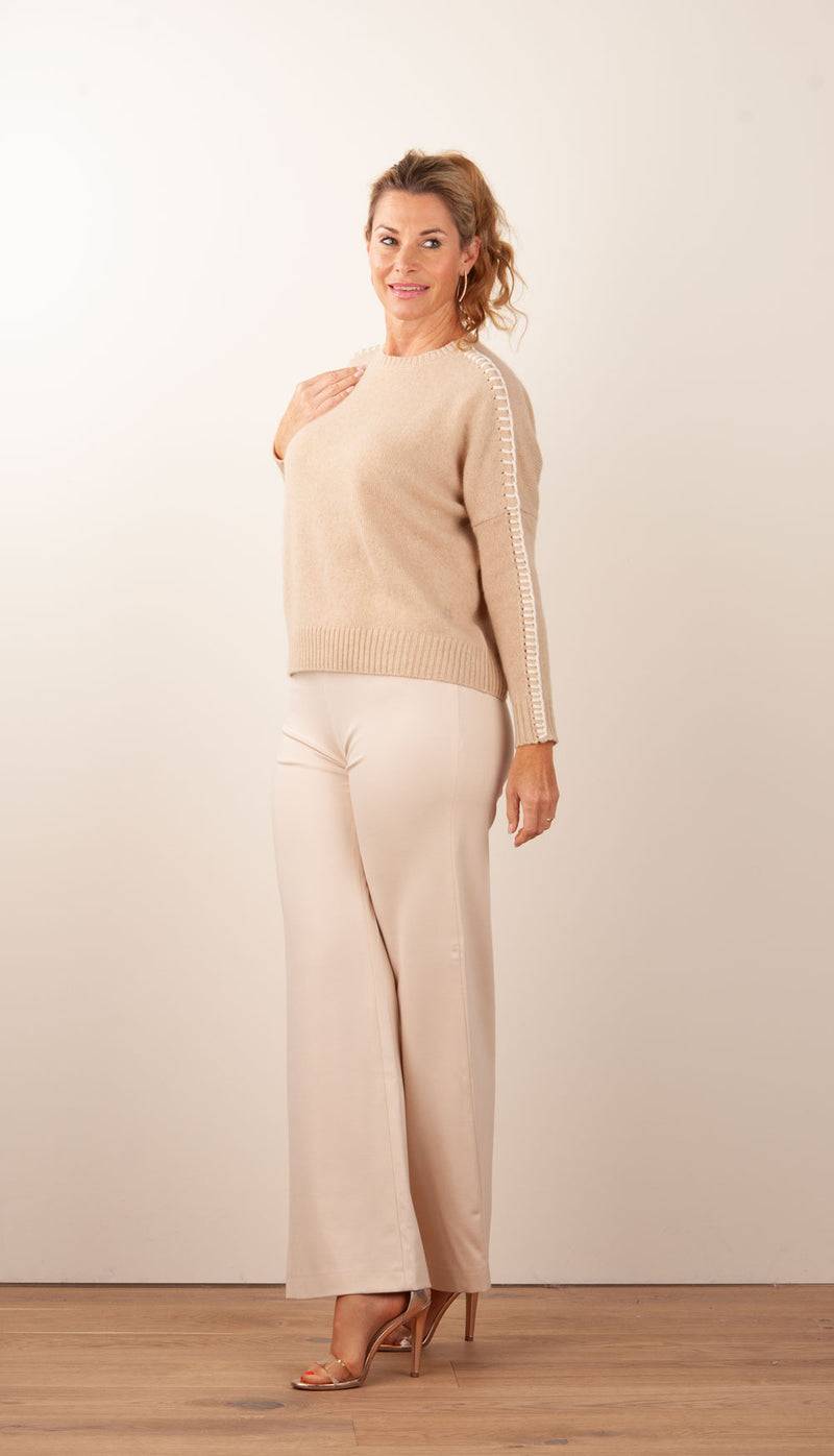 Kujten Kaschmir Pullover „Stitching“ Beige Exklusive Angebote