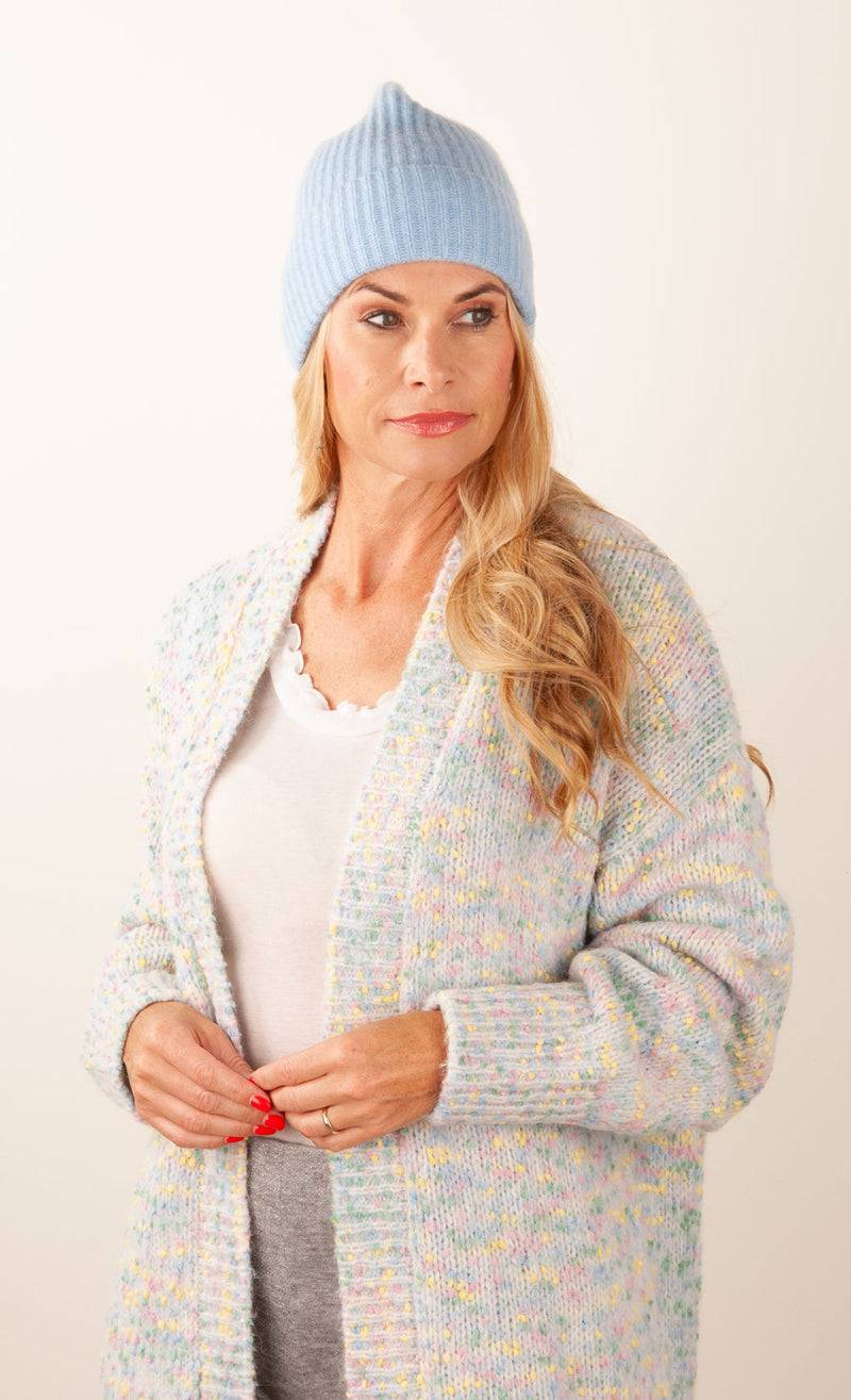 fleur Kaschmir Mütze Melange Blau Kostenloser Versand international