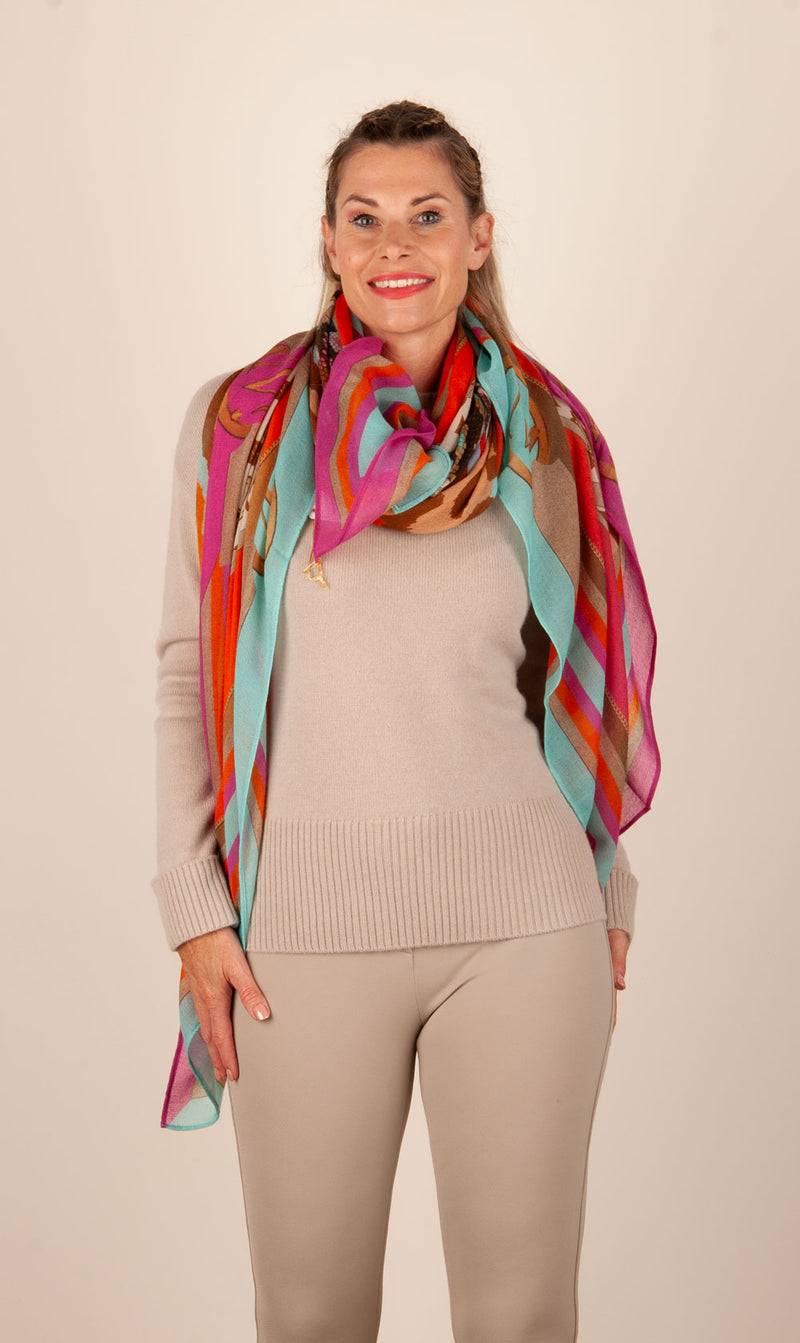 Mucho Gusto Viereckstuch „Zürich“ Pink | Türkis | Multicolor Verkauf