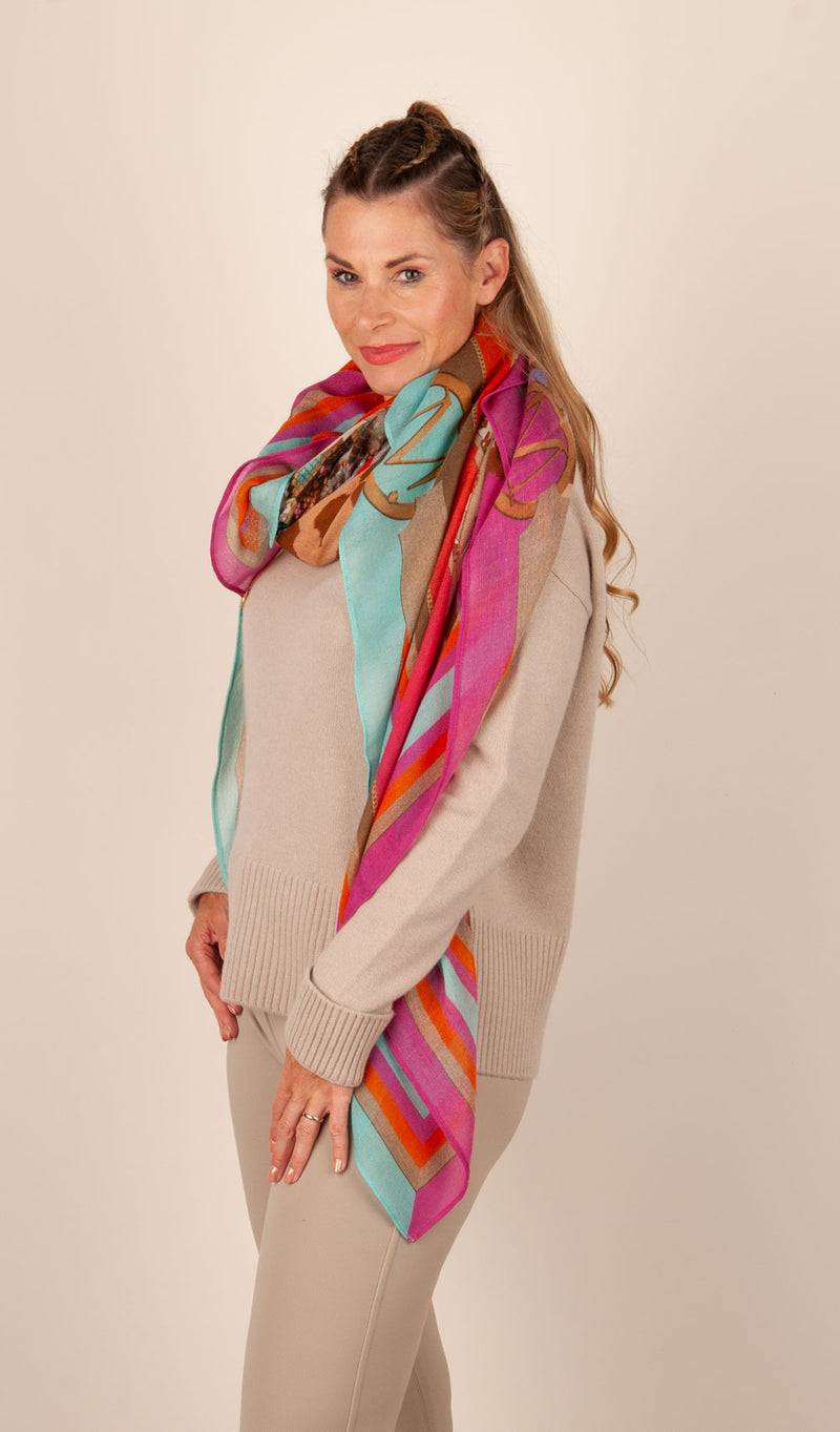Mucho Gusto Viereckstuch „Zürich“ Pink | Türkis | Multicolor Verkauf