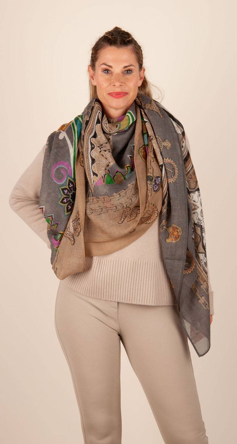 Mucho Gusto Viereckstuch „Zürich“ Anthrazit | Beige | Multicolor Hotsell
