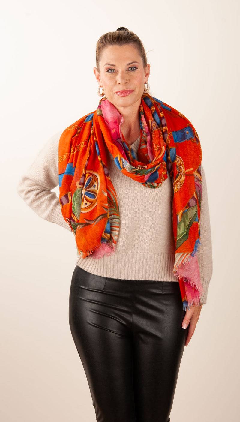Simone Bruns Schal „Blumen“ Orange | Multicolor Schlussverkauf