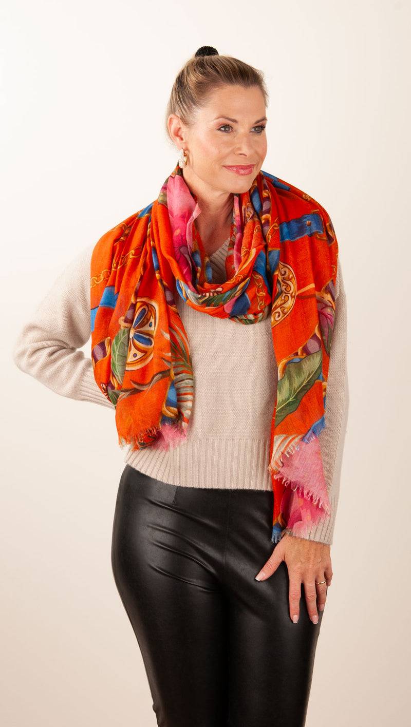 Simone Bruns Schal „Blumen“ Orange | Multicolor Schlussverkauf