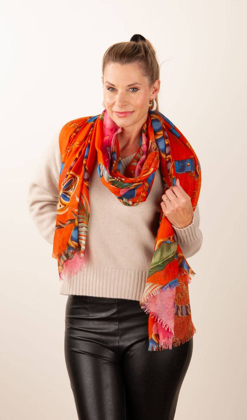 Simone Bruns Schal „Blumen“ Orange | Multicolor Schlussverkauf