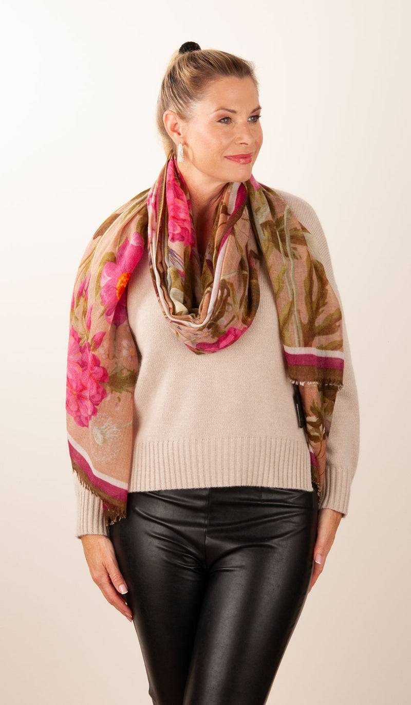 Simone Bruns Schal „Blumen & Blätter“ Taupe | Multicolor Günstiger Verkauf
