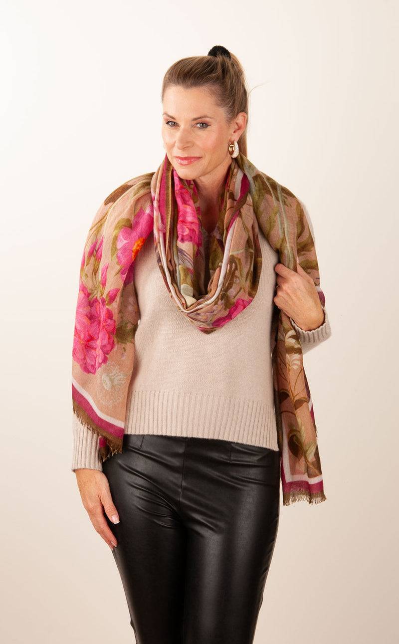 Simone Bruns Schal „Blumen & Blätter“ Taupe | Multicolor Günstiger Verkauf