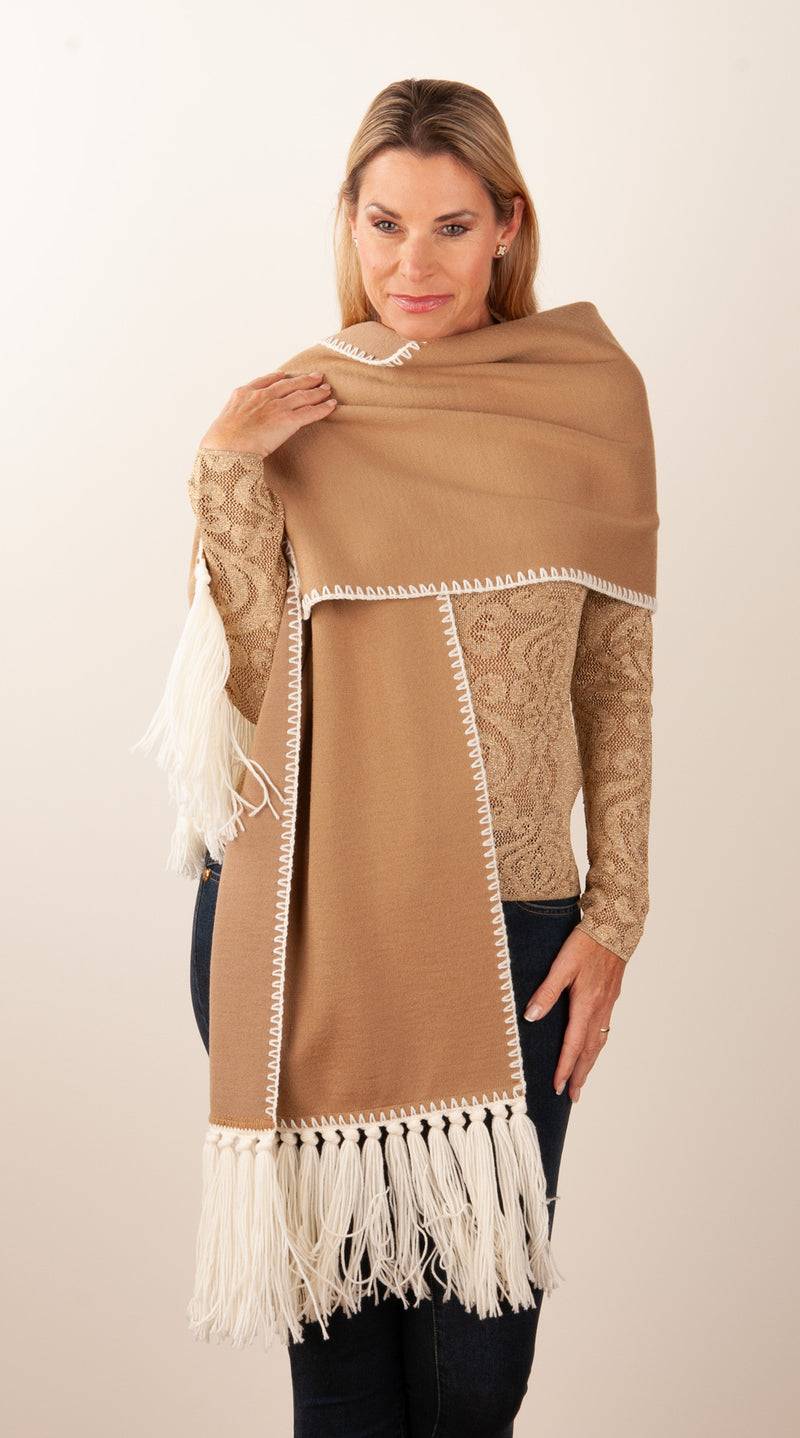 Luisa Spagnoli Schal Camel | Weiß Blitzverkäufe