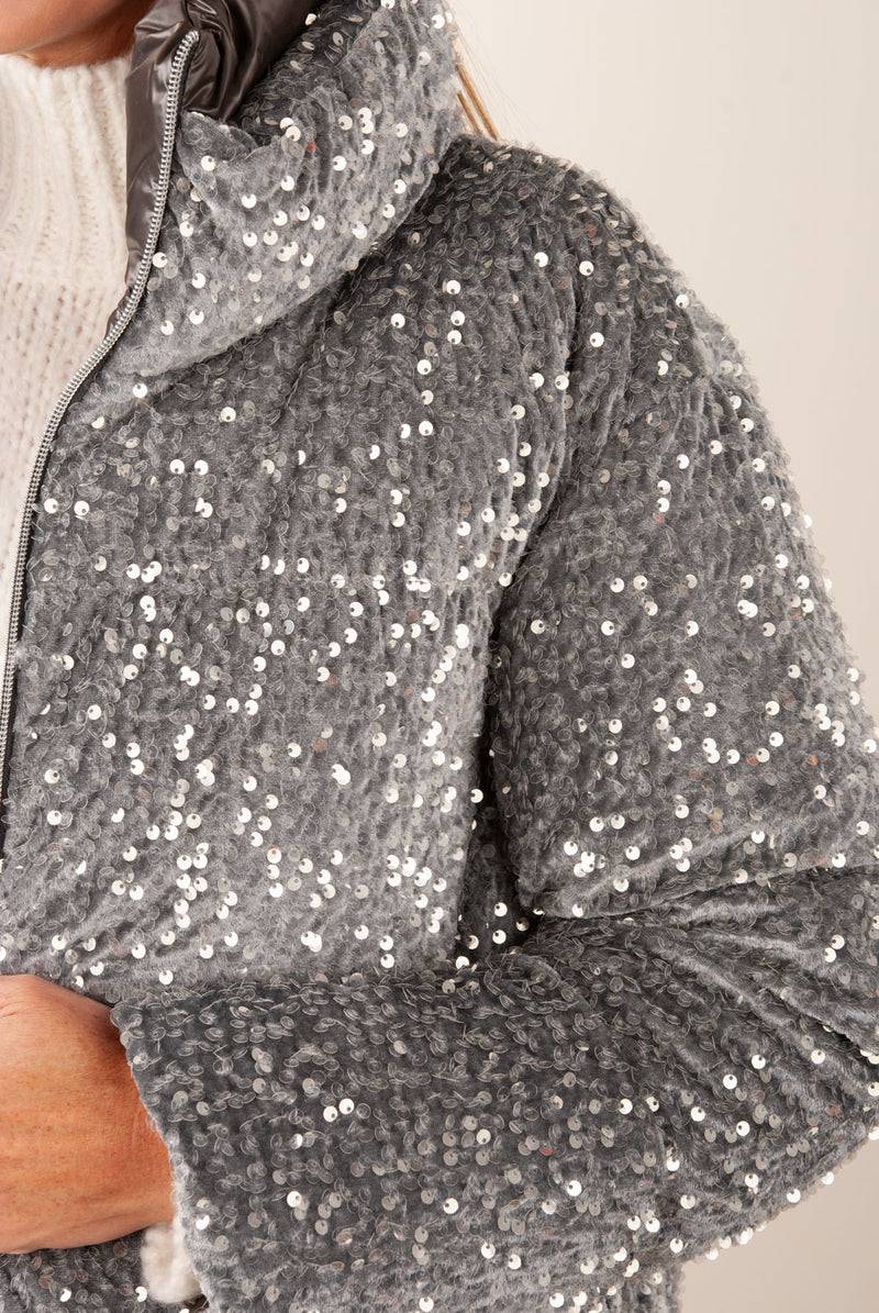 Herno Jacke „Pailletten“ Grau Kostenloser Versand international