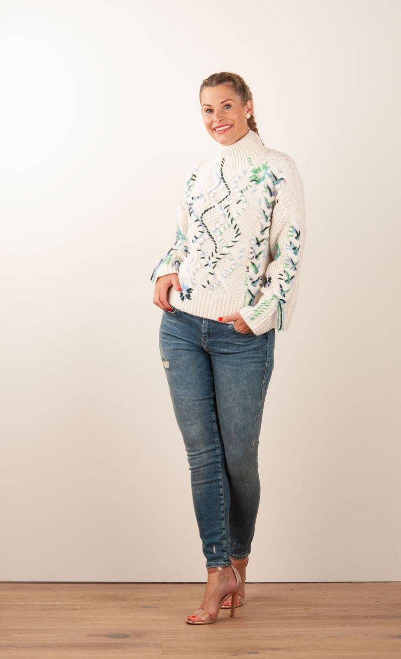 Paschwork Pullover Offwhite | Grün | Flieder Kostenloser Versand