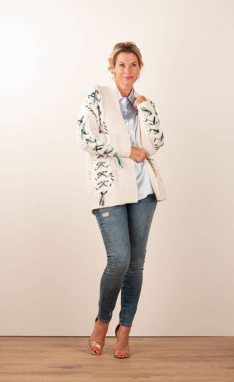 Paschwork Strickjacke Offwhite | Schwarz | Grün Fabrik Onlineshop
