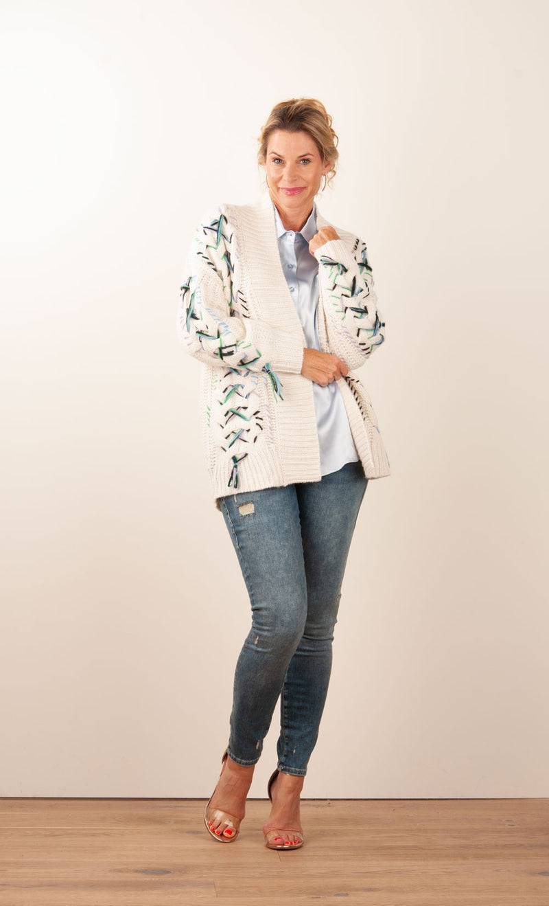 Paschwork Strickjacke Offwhite | Schwarz | Grün Fabrik Onlineshop