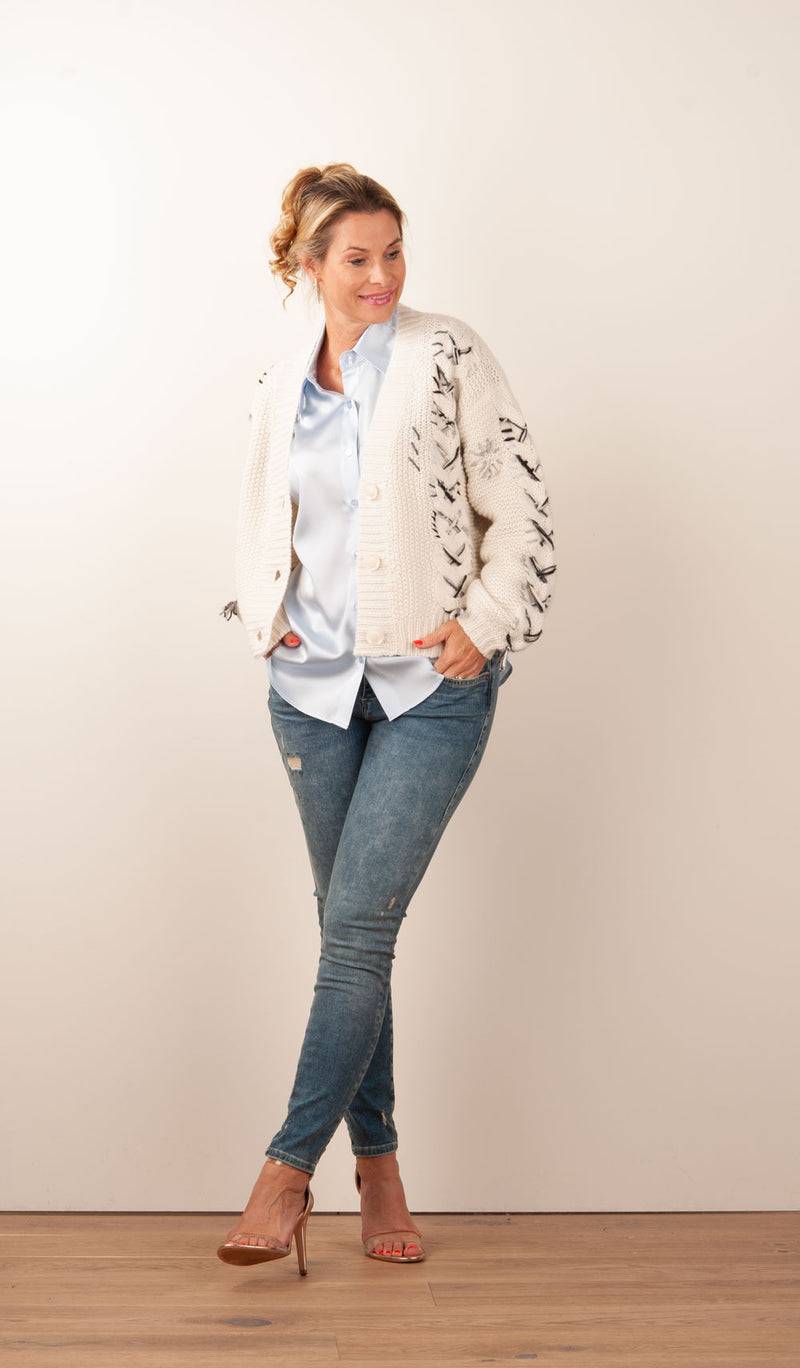 Paschwork Strickjacke Offwhite | Grau | Schwarz Fabrikpreis