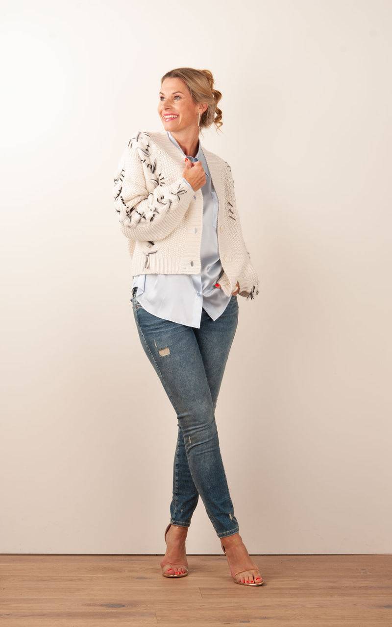 Paschwork Strickjacke Offwhite | Grau | Schwarz Fabrikpreis