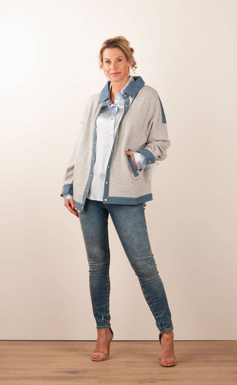 MAX & MOI Strickjacke Grau | Jeansblau Flash Sale