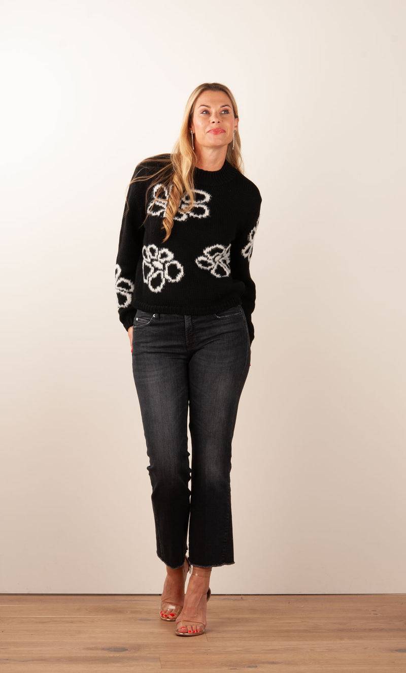 fleur Pullover „Blumen“ Schwarz | Weiß Neueste Mode