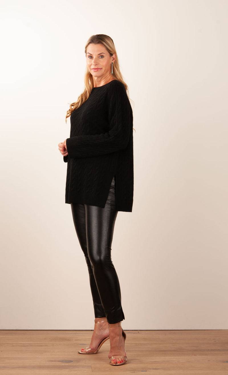 fleur Kaschmir Pullover „Zopfstrick“ Schwarz Online Outlet