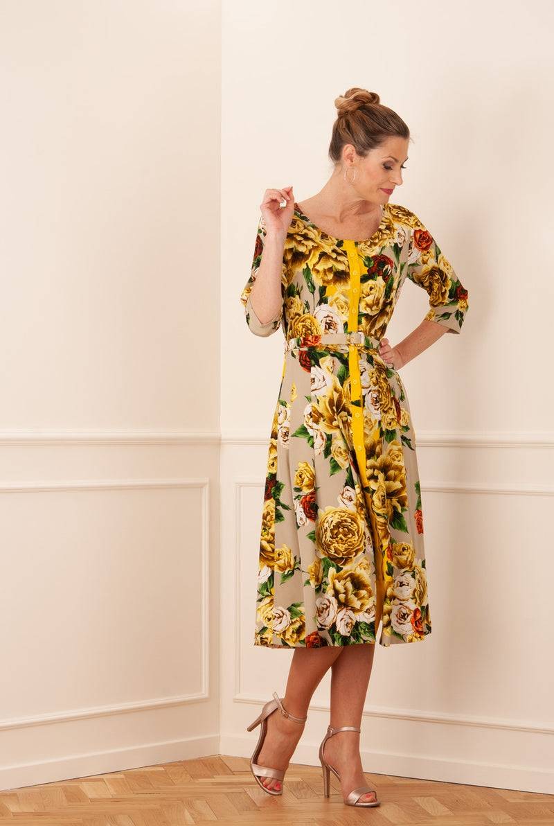 Samantha Sung Kleid „Audrey“ Gelb | Grün | Taupe Blitzverkäufe
