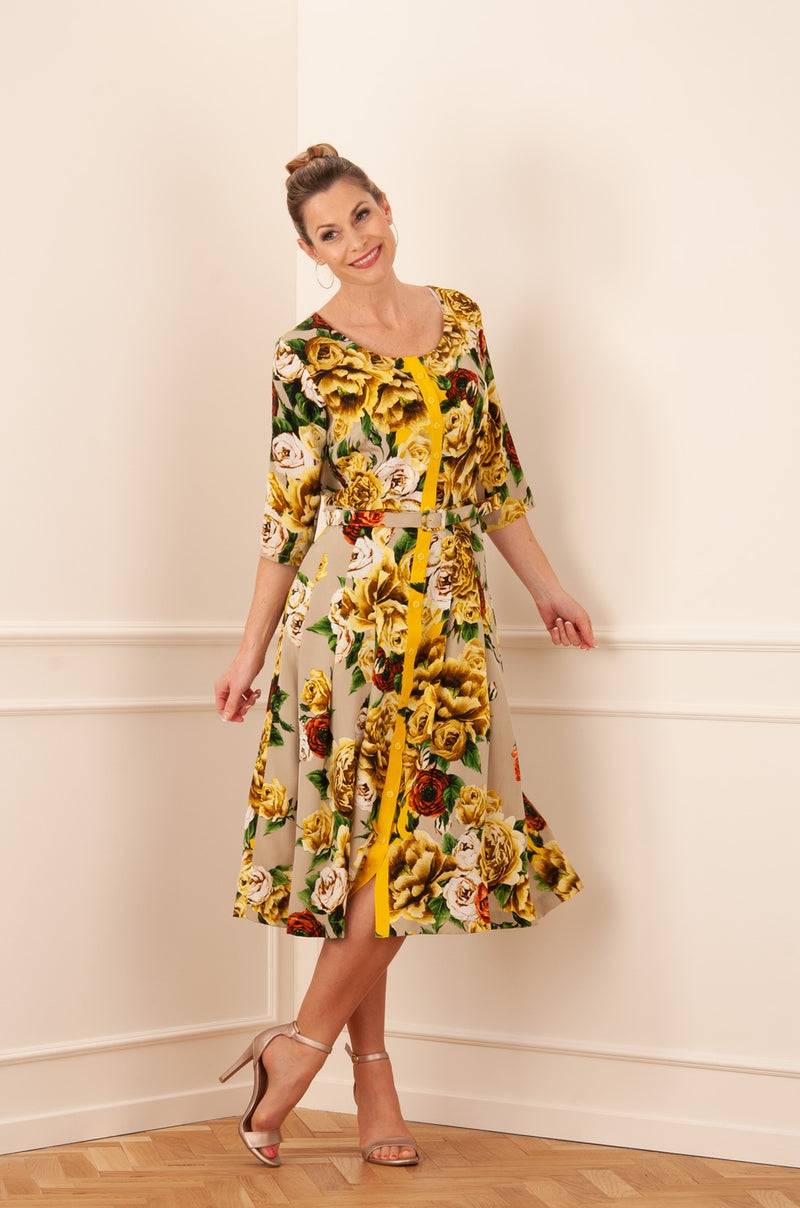 Samantha Sung Kleid „Audrey“ Gelb | Grün | Taupe Blitzverkäufe