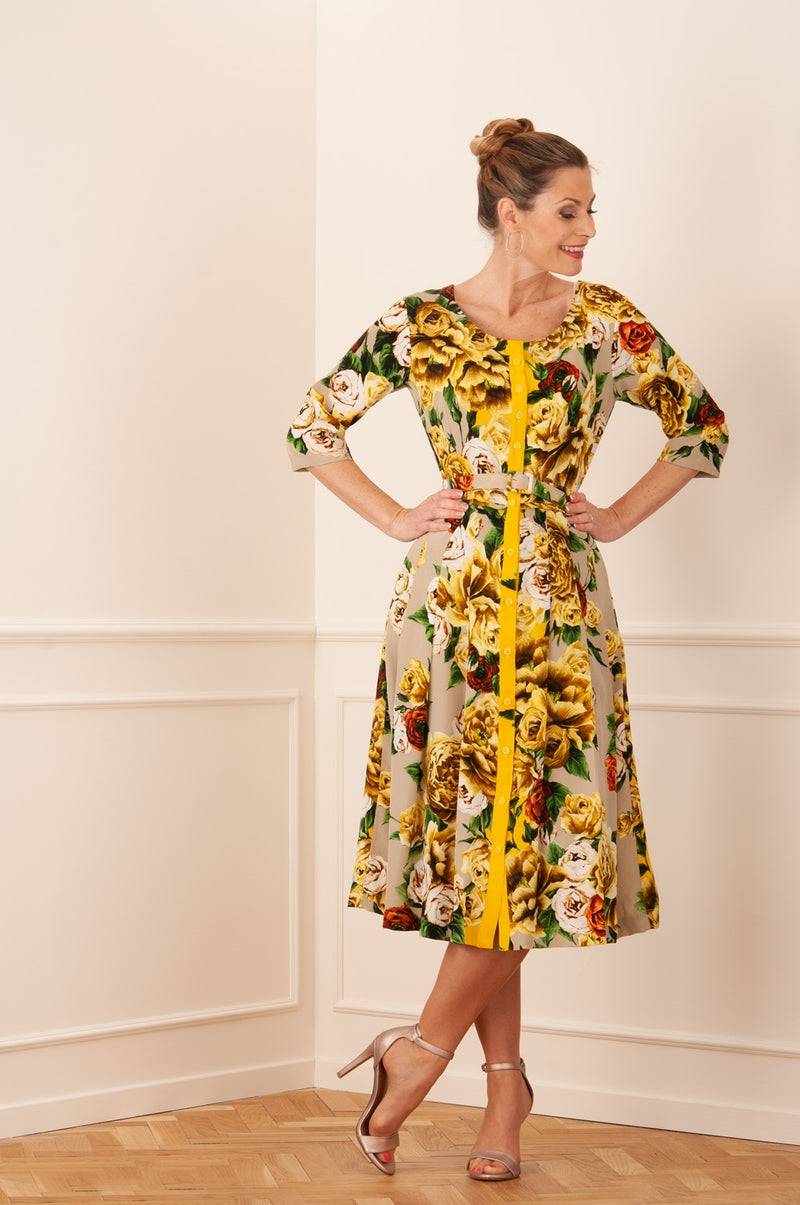 Samantha Sung Kleid „Audrey“ Gelb | Grün | Taupe Blitzverkäufe
