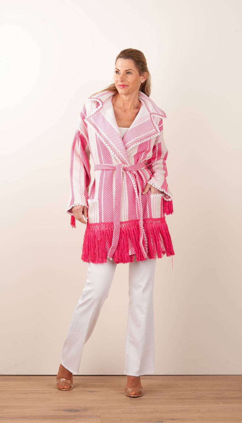 Elisabetta Franchi Mantel „Avorio“ Weiß | Pink | Gold Sonderangebot