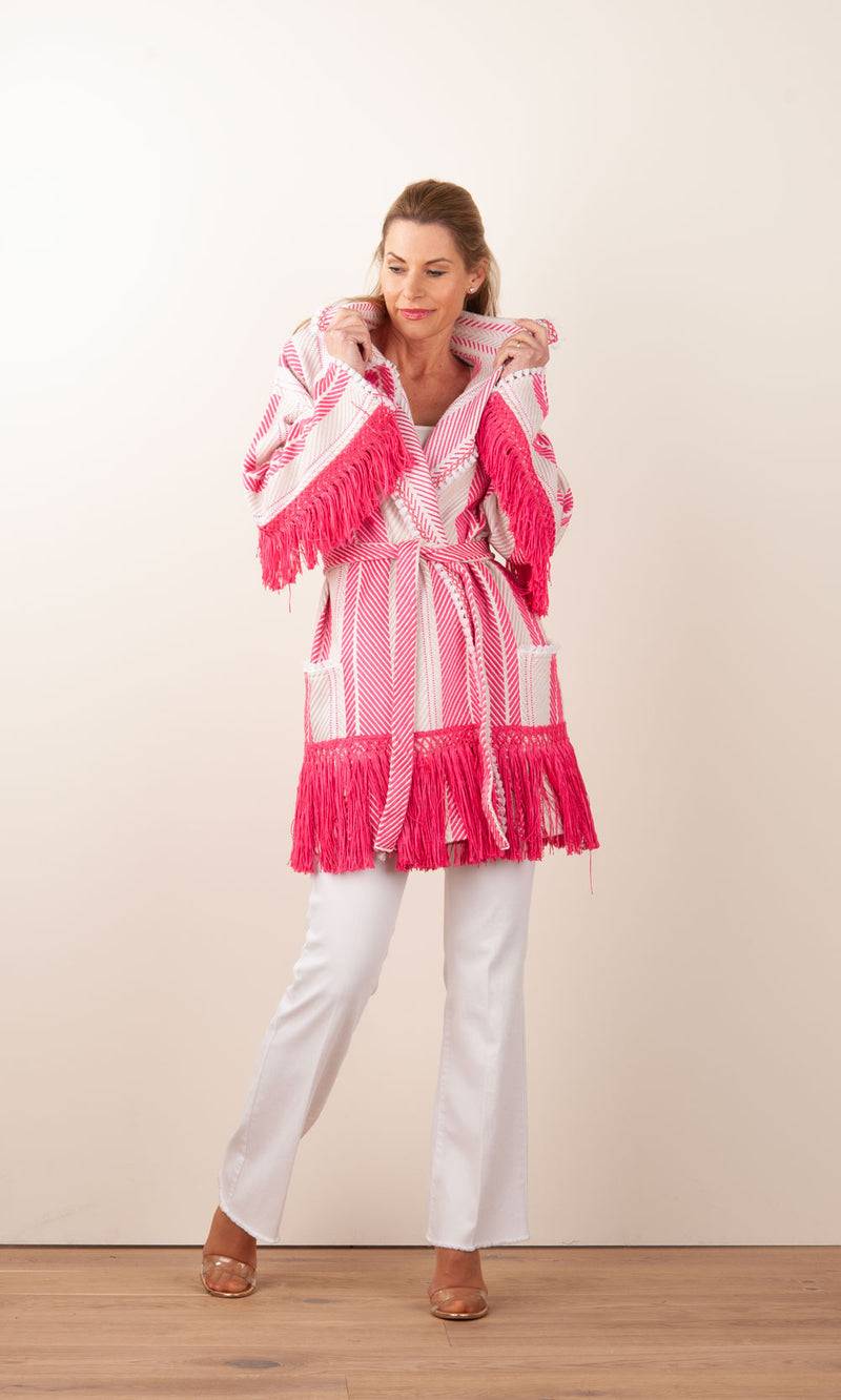 Elisabetta Franchi Mantel „Avorio“ Weiß | Pink | Gold Sonderangebot