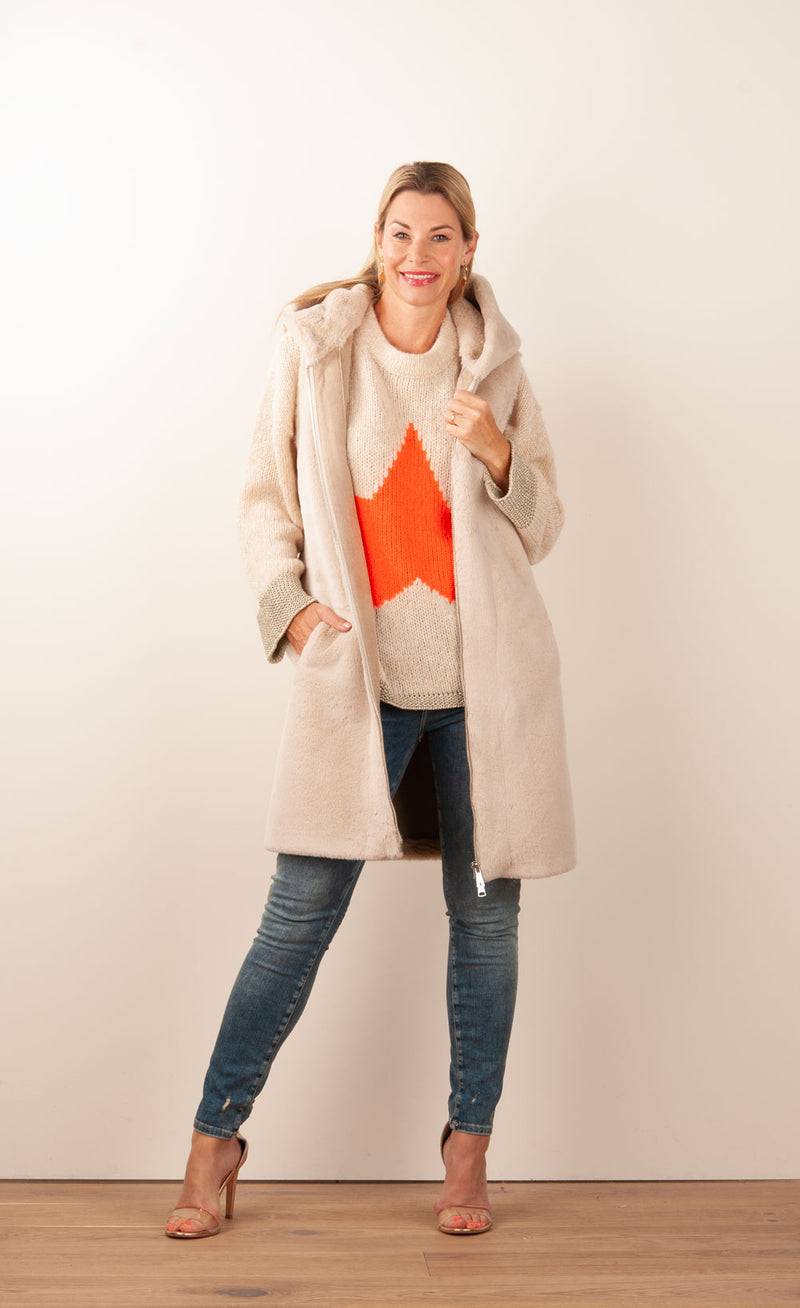 Glox Fake-Fur-Mantel/Weste Beige Begrenzt auf 3 Tage