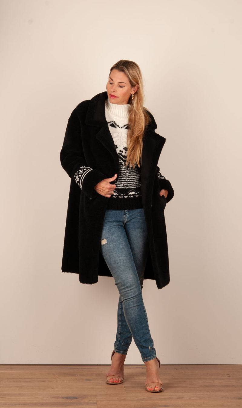Glox Fake-Fur-Mantel Schwarz Speichern exportieren
