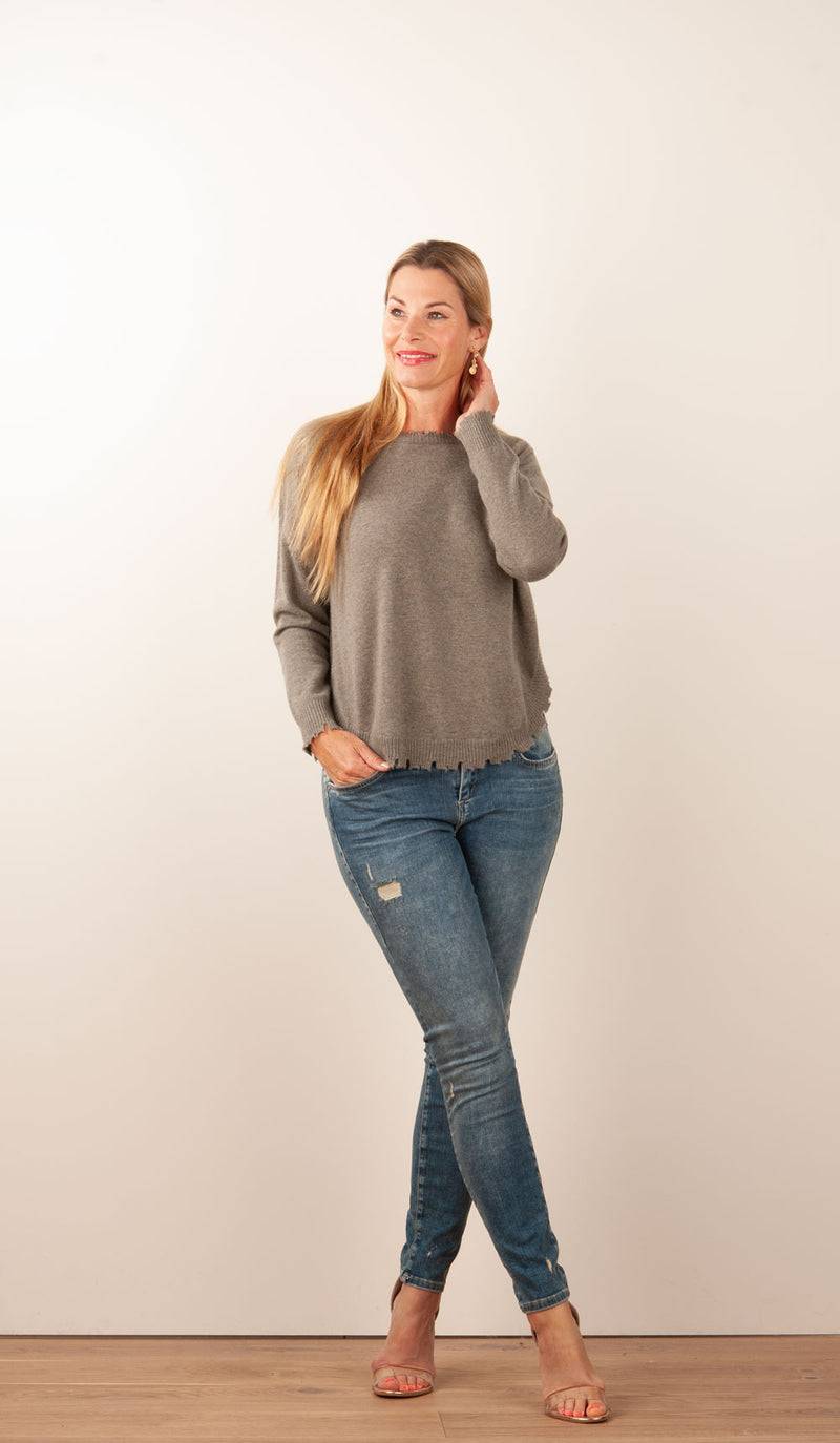 Kujten Kaschmir Pullover Khaki Sonderangebot der Fabrik