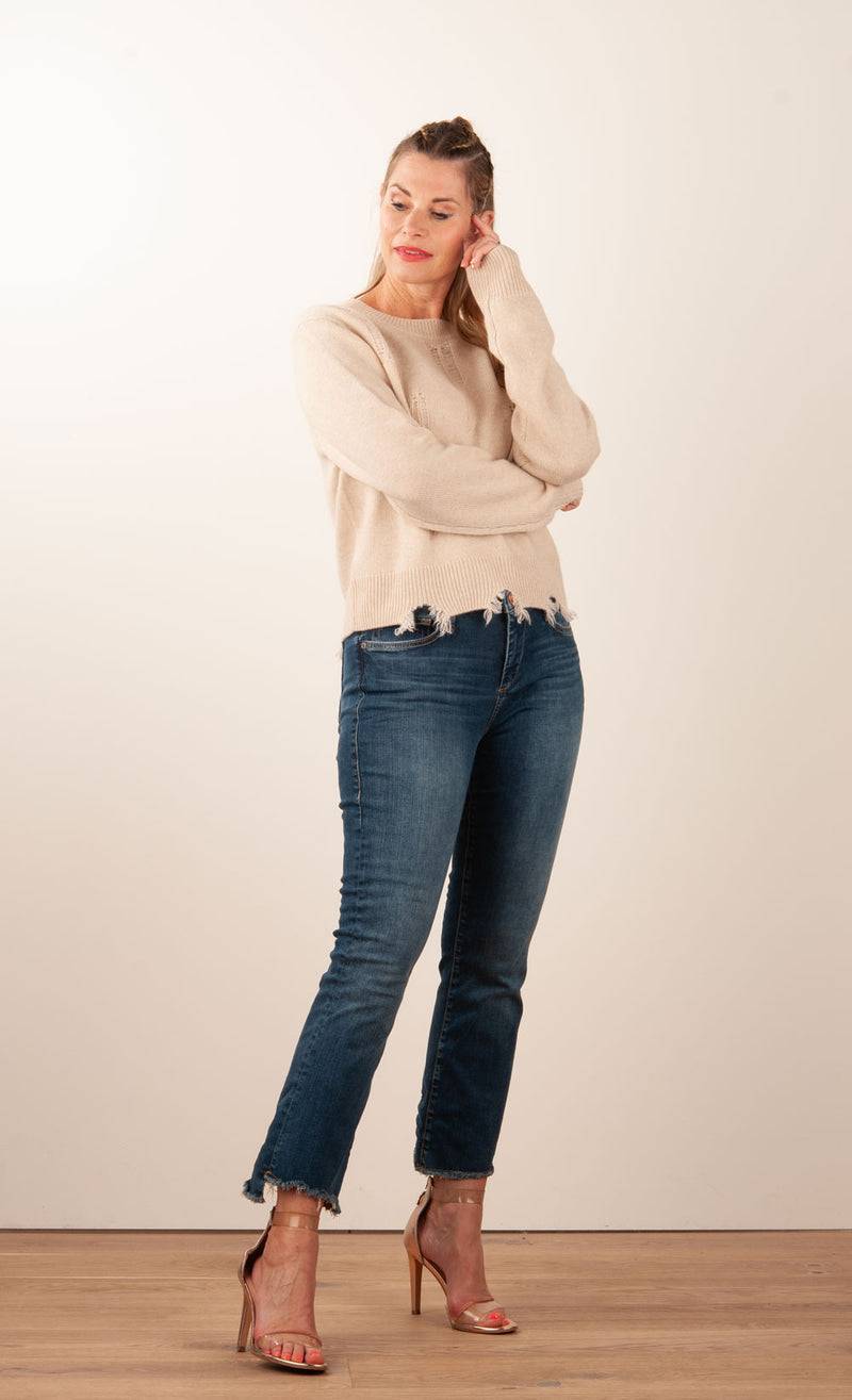 Kujten Kaschmir Pullover „Destroyed“ Beige 50% Rabatt mit kostenlosem Versand