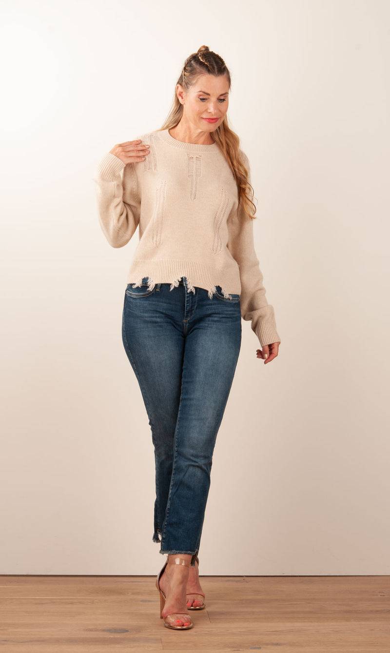 Kujten Kaschmir Pullover „Destroyed“ Beige 50% Rabatt mit kostenlosem Versand