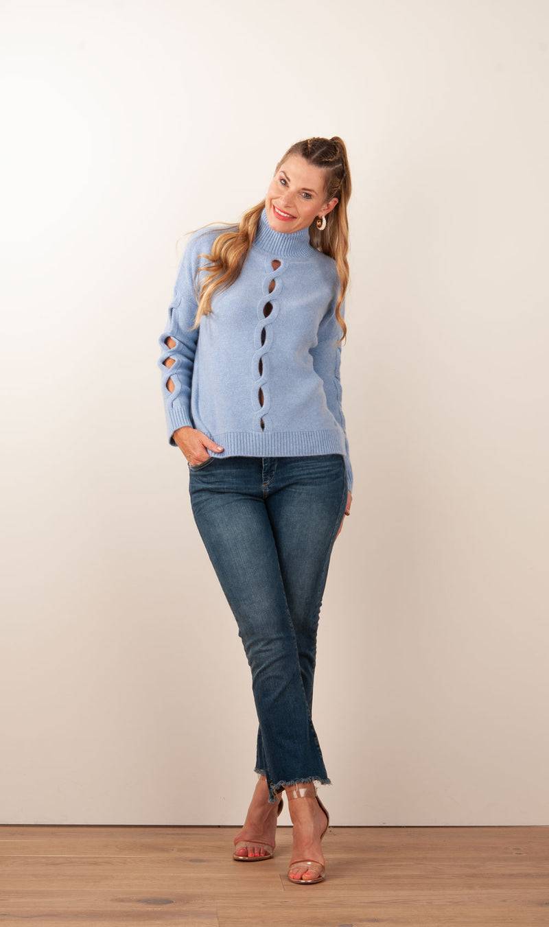 Kujten Kaschmir Pullover „Cut-Outs“ Hellblau Clearance-Verkauf