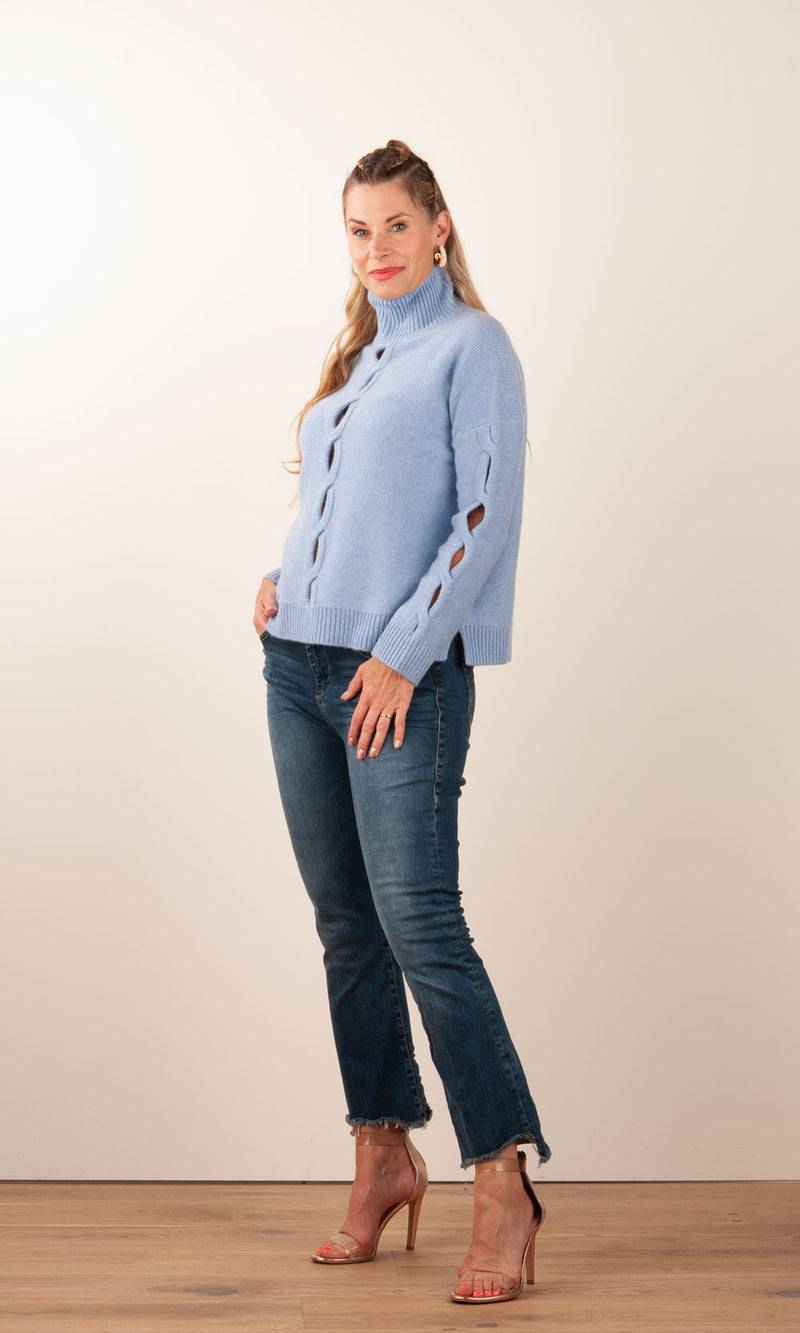 Kujten Kaschmir Pullover „Cut-Outs“ Hellblau Clearance-Verkauf