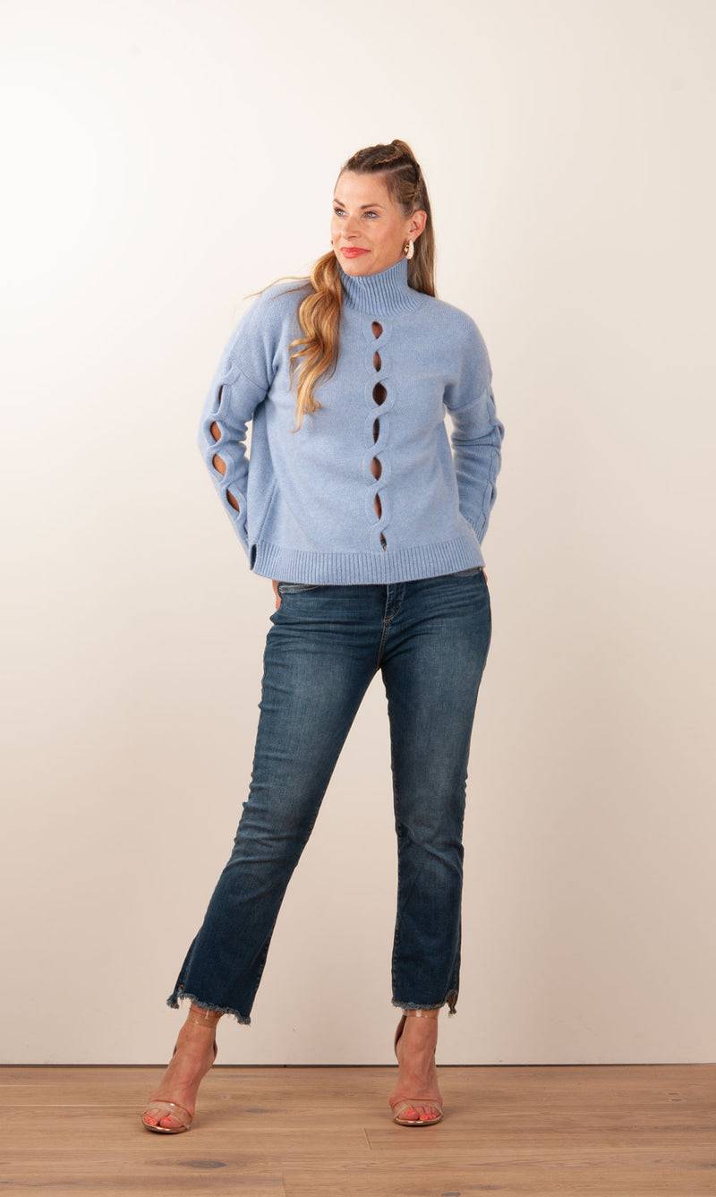 Kujten Kaschmir Pullover „Cut-Outs“ Hellblau Clearance-Verkauf
