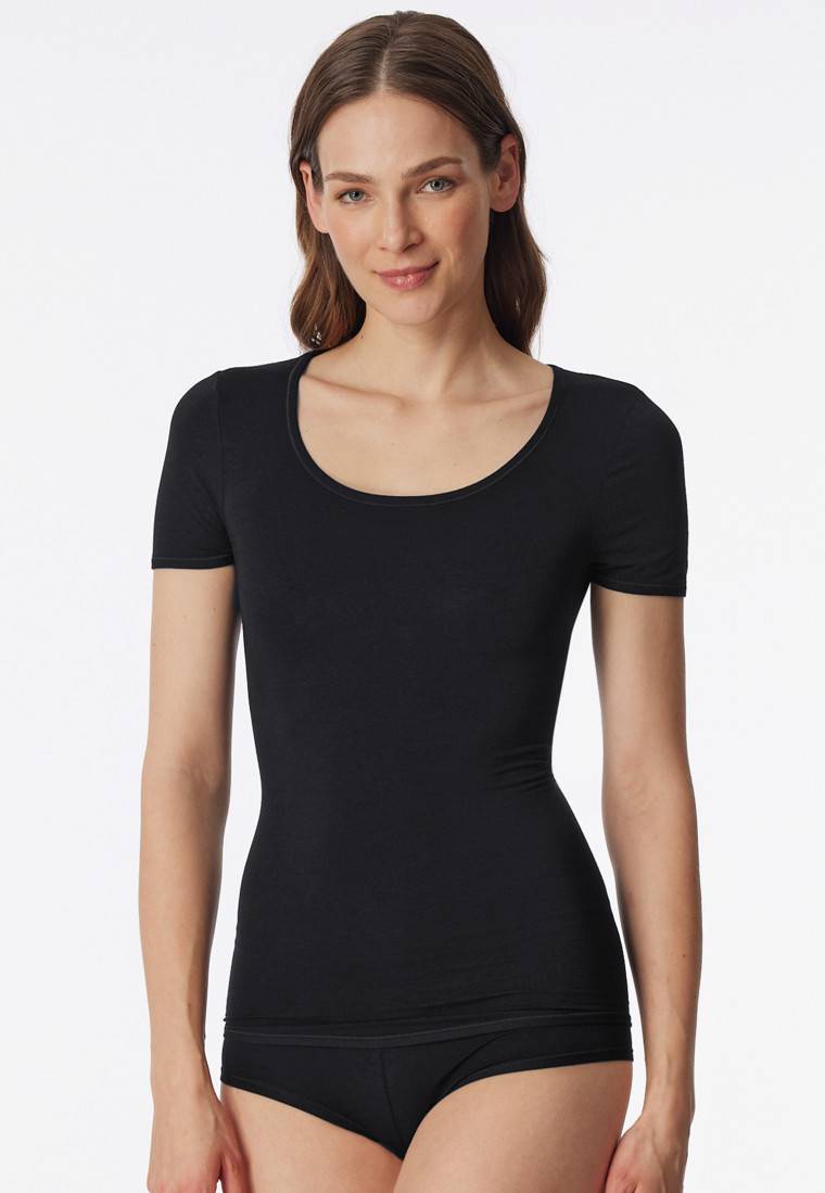 Schiesser Shirt kurzarm schwarz - Personal Fit Räumungsverkauf