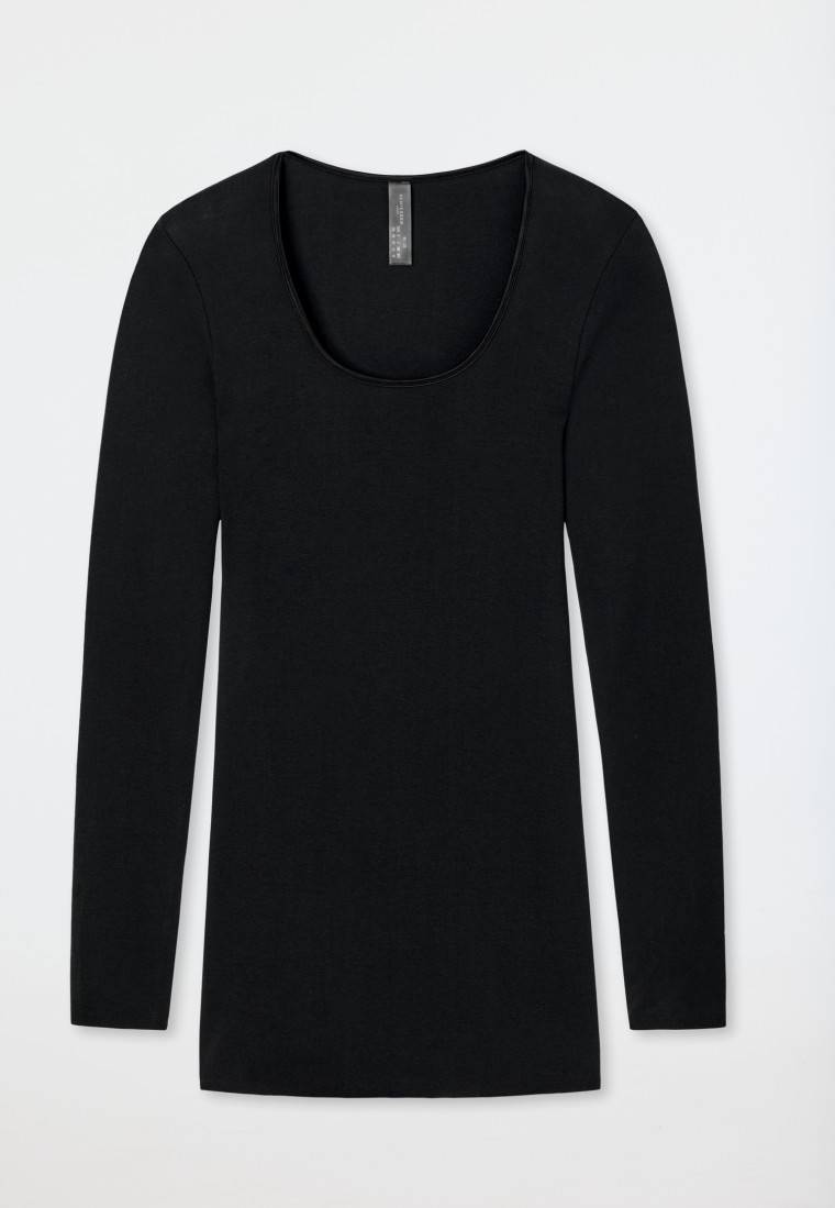 Schiesser Shirt langarm Feinripp rundhals Spenzer schwarz - Luxury Letzte 2 Tage