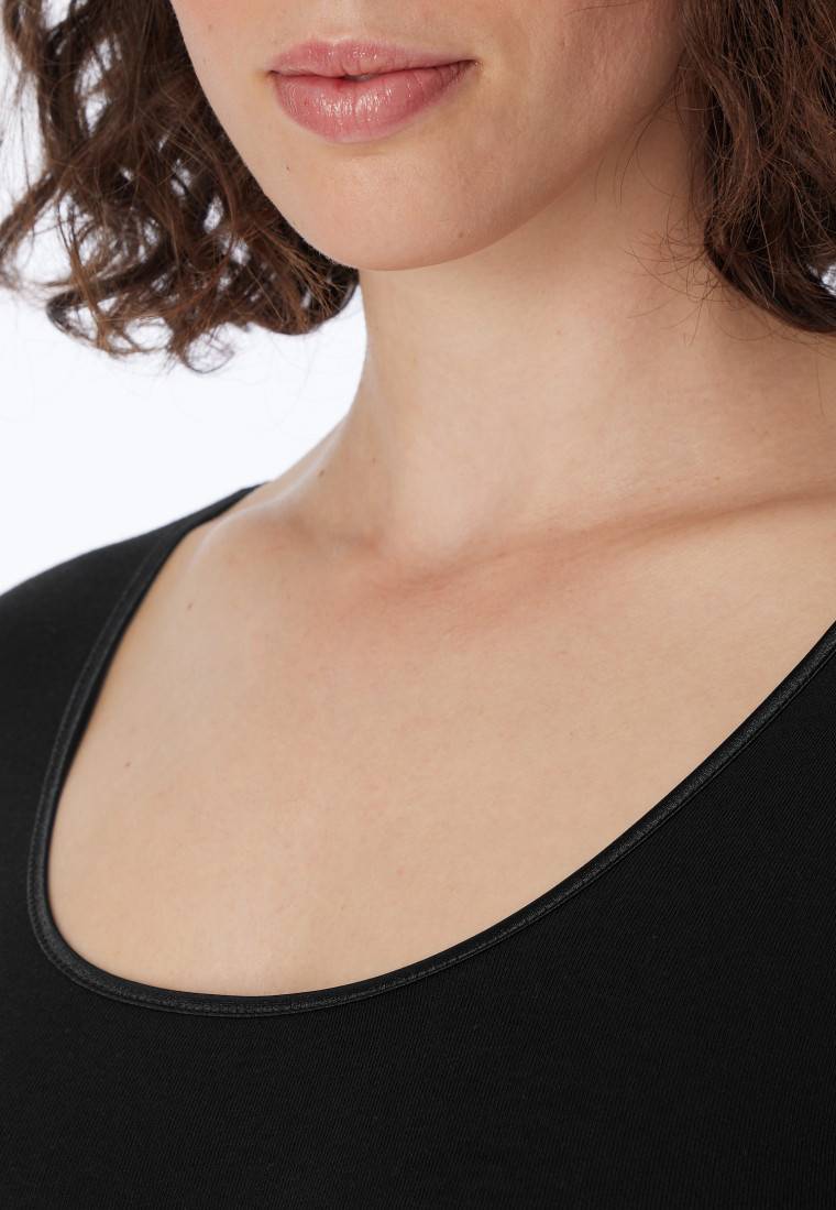 Schiesser Shirt langarm Feinripp rundhals Spenzer schwarz - Luxury Letzte 2 Tage