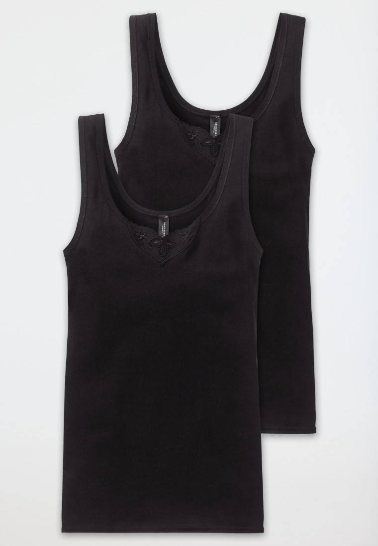 Schiesser Trägertops 2er-Pack mit Stickerei schwarz - Cotton Essentials Osterangebot