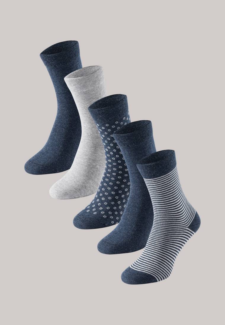 Schiesser Damensocken 5er-Pack stay fresh gemustert graumelange-blau - Bluebird VIP-Rabatte
