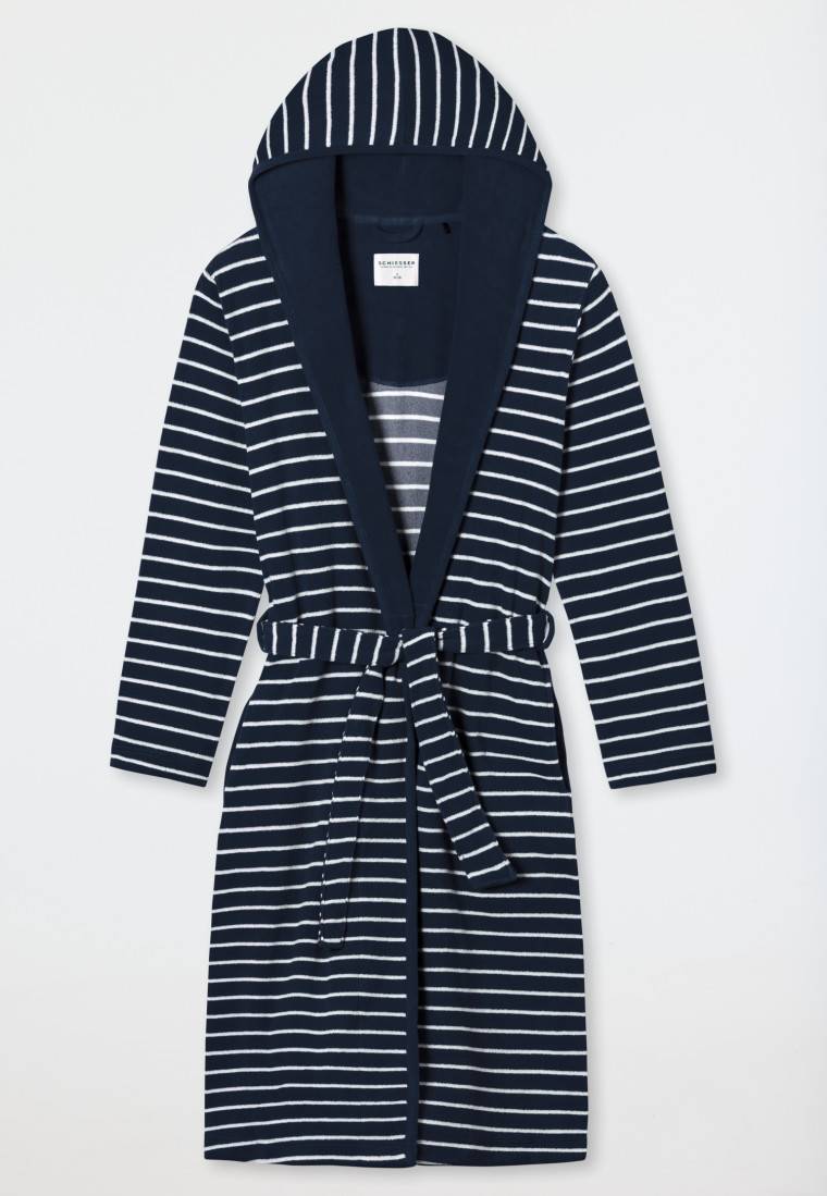 Schiesser Bademantel Leichtfrottee navy gestreift - Feather Terry Fabrikladen
