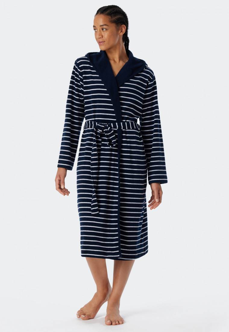 Schiesser Bademantel Leichtfrottee navy gestreift - Feather Terry Fabrikladen