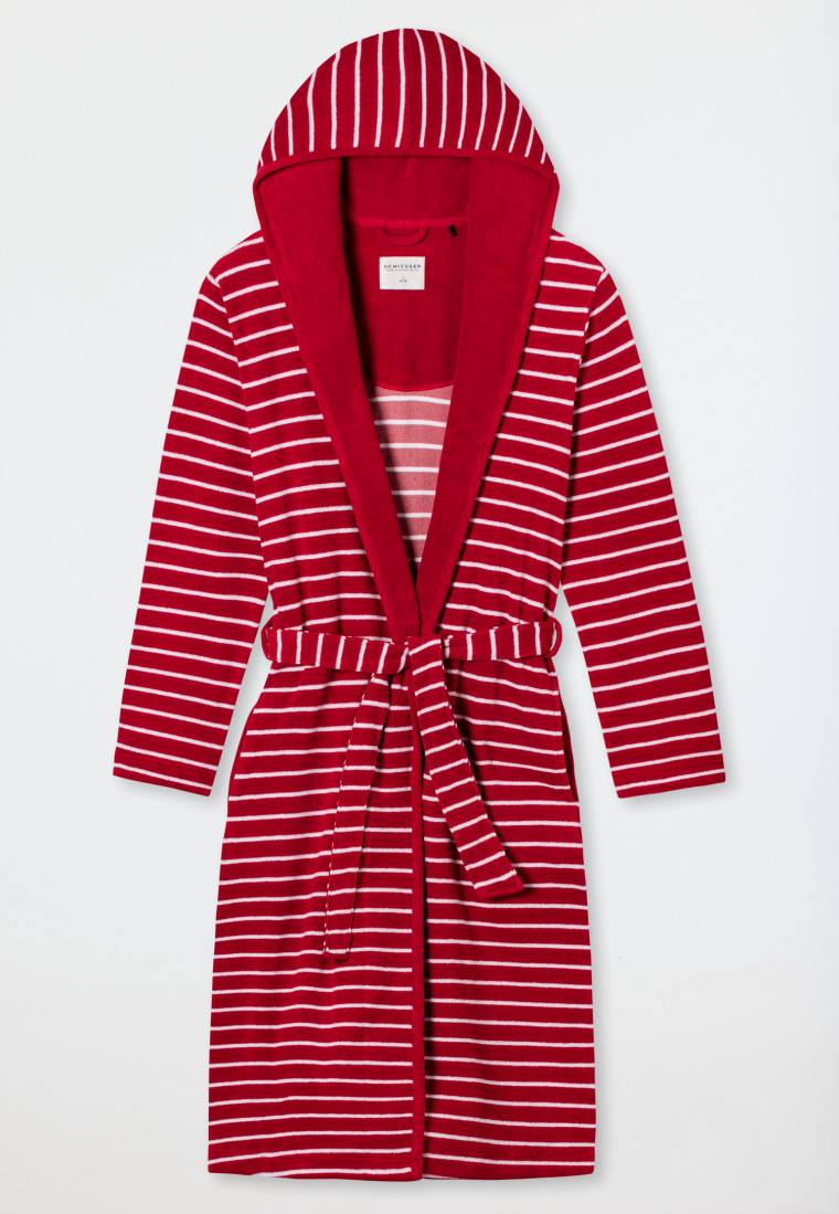 Schiesser Bademantel Leichtfrottee rot gestreift - Feather Terry Speichern exportieren