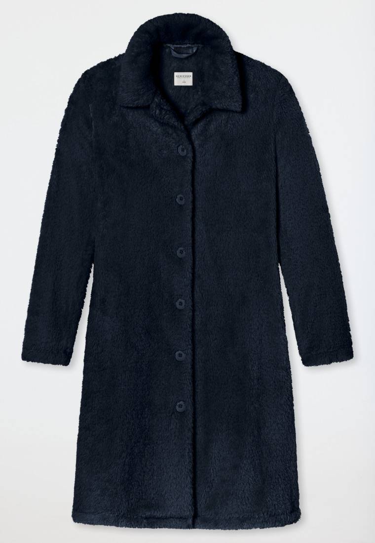 Schiesser Morgenmantel Teddy Fleece dunkelblau - Essentials Outlet