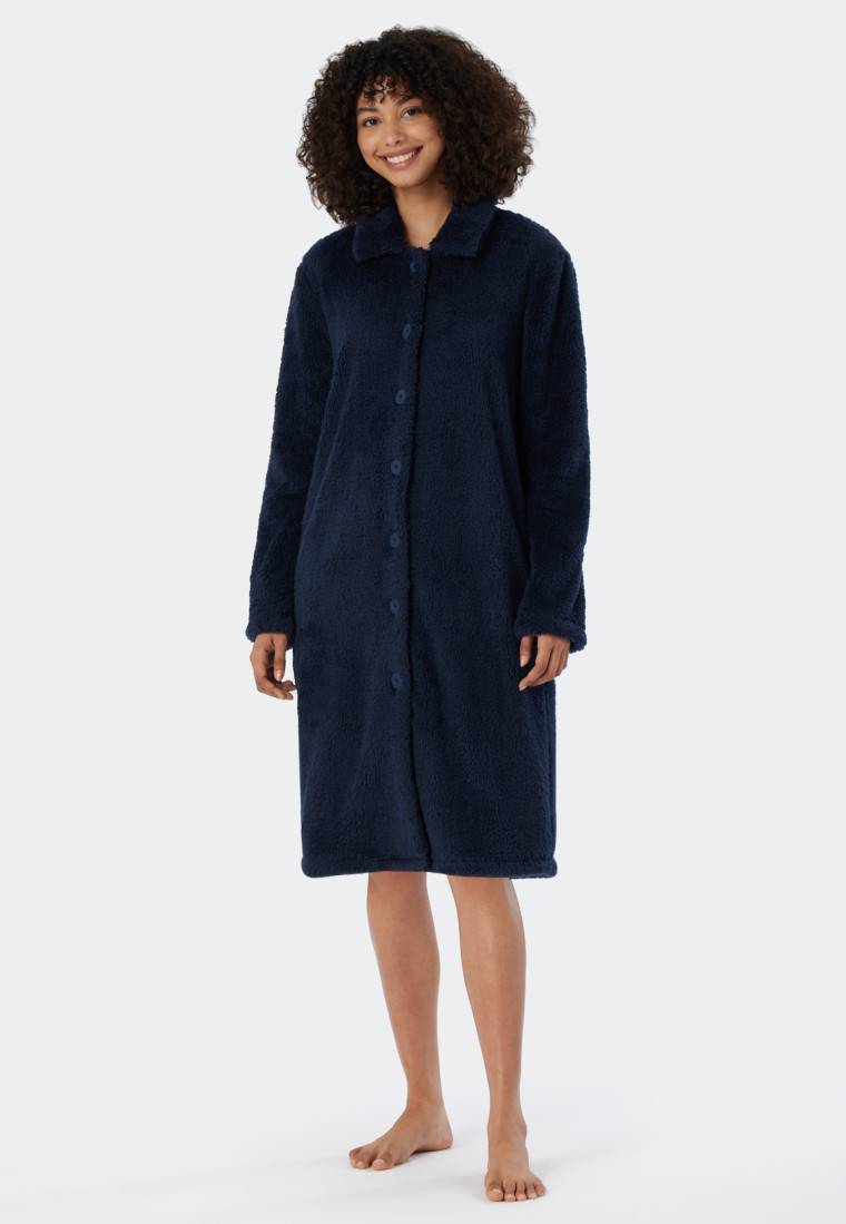 Schiesser Morgenmantel Teddy Fleece dunkelblau - Essentials Outlet
