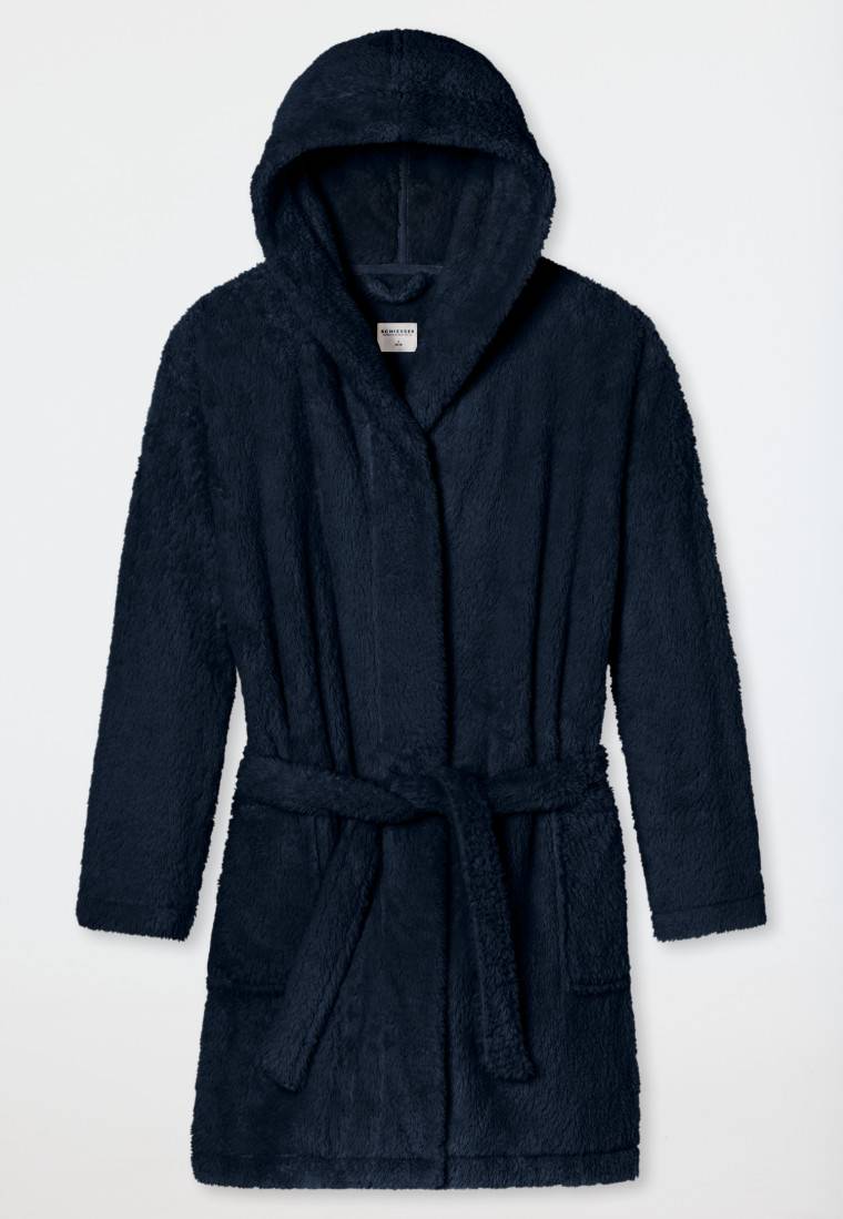 Schiesser Morgenmantel Teddy-Fleece Comfort-Fit dunkelblau - Essentials Auslauf
