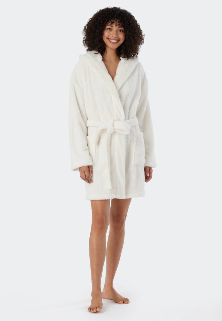 Schiesser Morgenmantel Teddy-Fleece Comfort-Fit off-white - Essentials Schlussverkauf