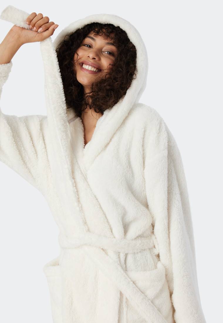 Schiesser Morgenmantel Teddy-Fleece Comfort-Fit off-white - Essentials Schlussverkauf