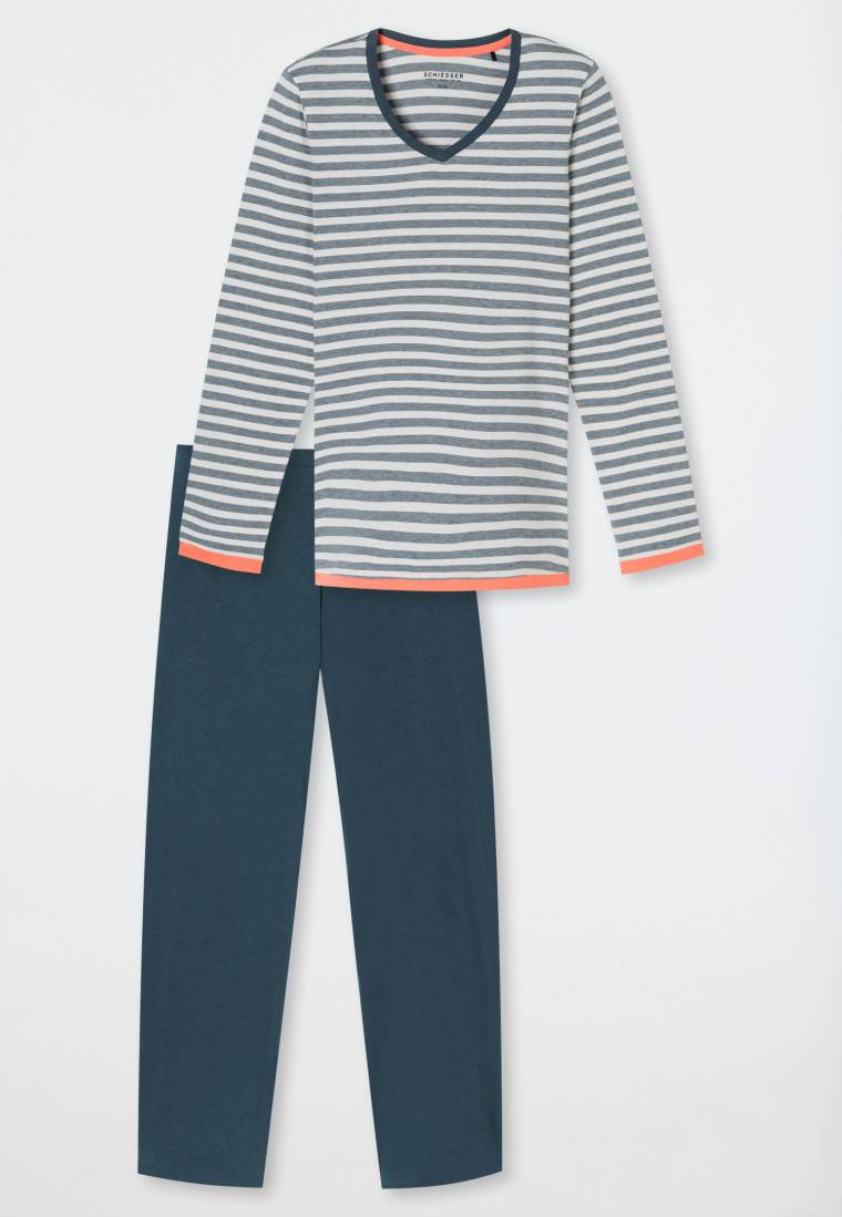 Schiesser Schlafanzug lang Ringel jeansblau - Casual Essentials Blitzverkäufe