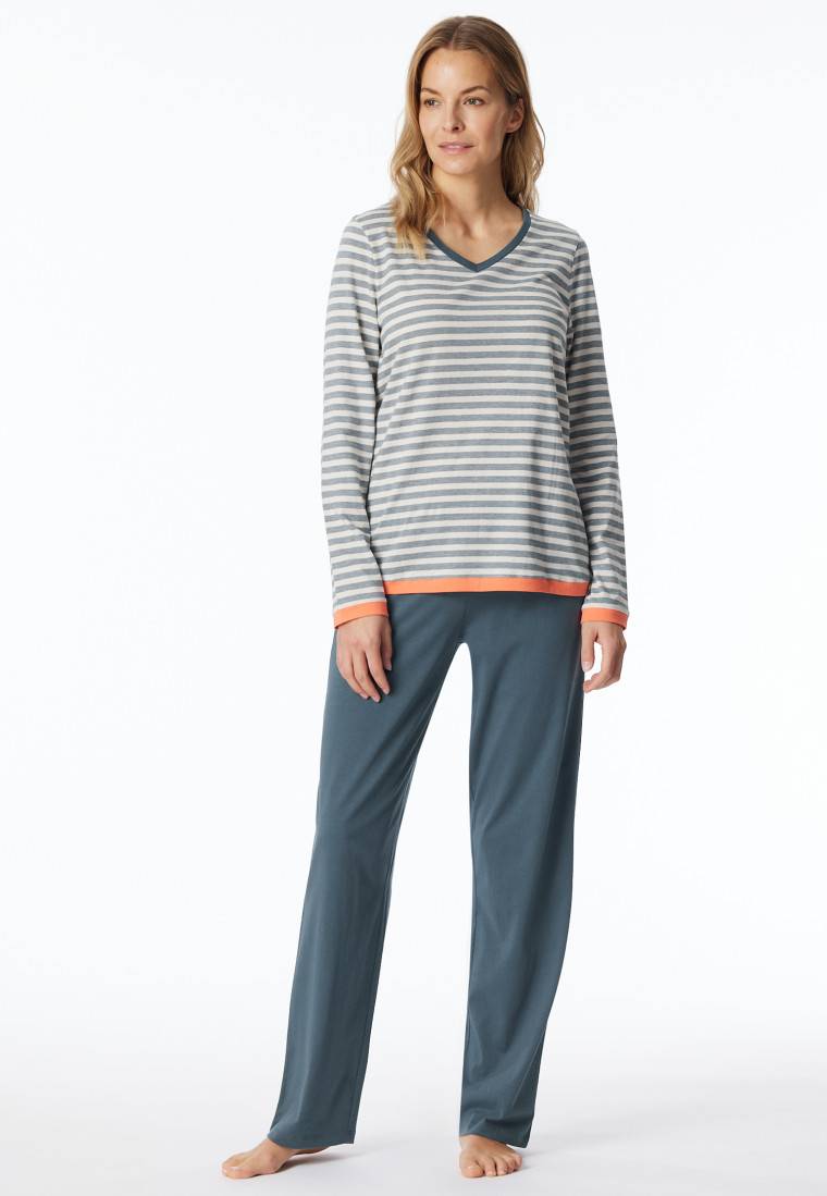 Schiesser Schlafanzug lang Ringel jeansblau - Casual Essentials Blitzverkäufe
