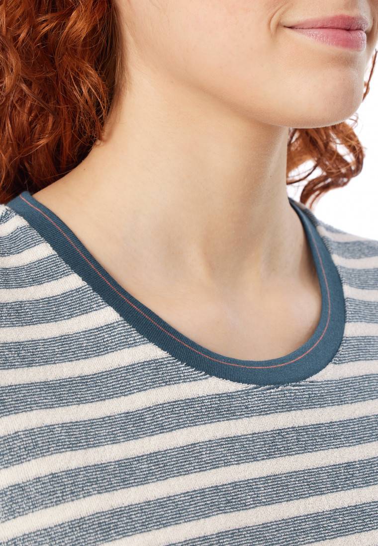 Schiesser Schlafanzug lang Frottee Bündchen Ringel jeansblau - Casual Essentials Kostenloser Versand