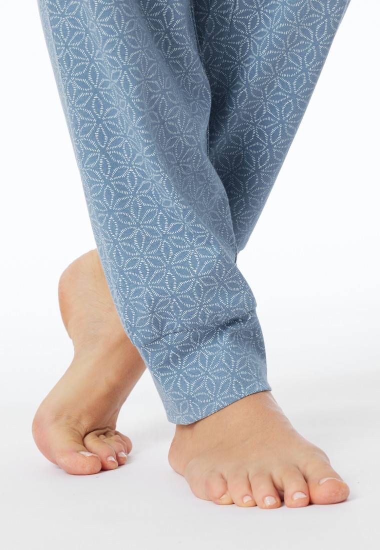 Schiesser Schlafanzug lang Bündchen blaugrau gemustert - Comfort Essentials Limitierter Zeitrabatt
